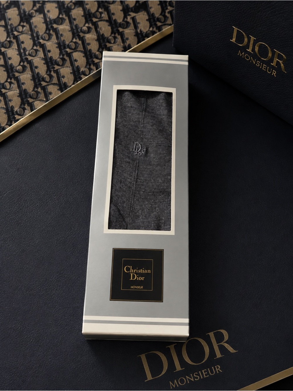 Christian Dior Mens Socks in Charcoal Gray with Subtle Dior Logo